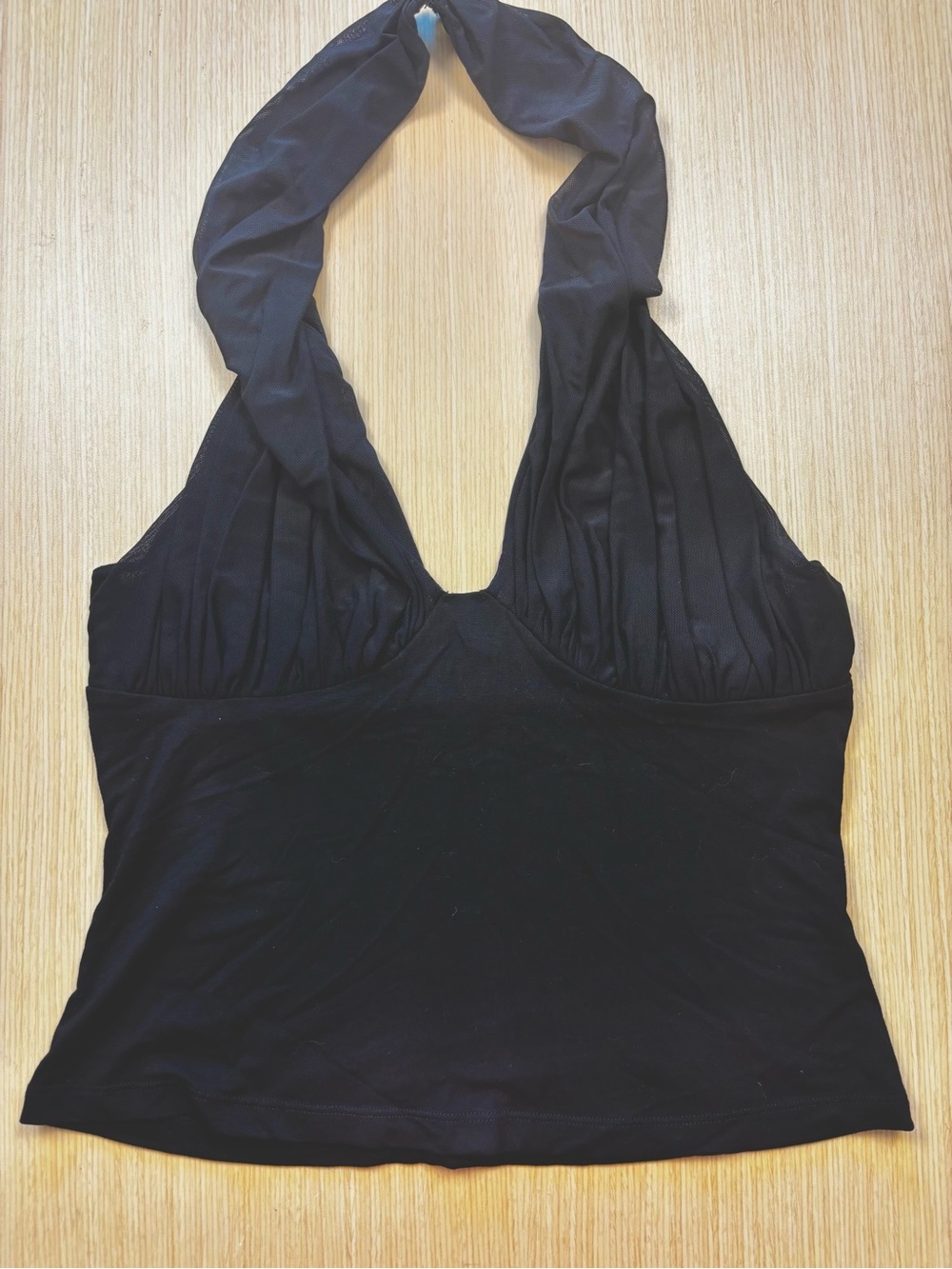 REFORMATION Black Mesh Insert Halter Tank Top Hook & Eye Neck Closure Sz M